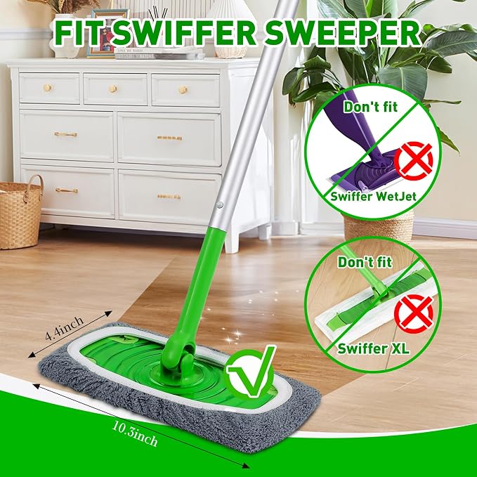 Reusable Mop Pads Compatible with Swiffer Sweeper Mops,Dry Flat mop Cover & Wet Pads Refills,Washable Microfiber Mop Pads for Floor Cleaning(8 Gray)