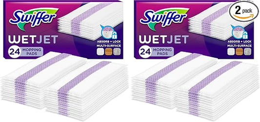 Swiffer WetJet Hardwood Floor Cleaner Spray Mop Pad Refill, Bathroom Cleaning Supplies, Hardwood Floor Cleaner, Multi Surface, 24 Count (Pack of 2)
