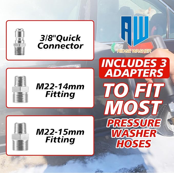 RIDGE WASHER Pressure Washer Gun 5000 PSI, 1/4'' Quick Connector | Power Washer Short Gun with 3/8" Quick Connect, 12 GPM, M22 Fitting