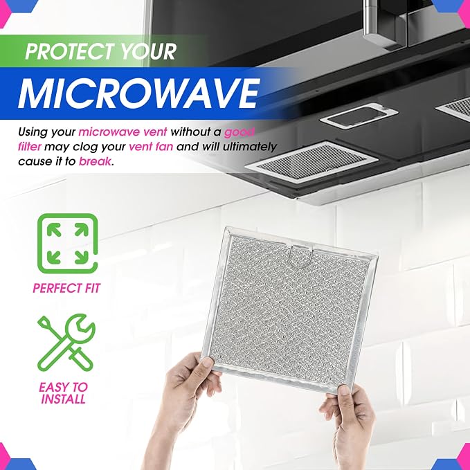 Microwave Filter replacement 6.81" x 6.34" Fits GE WB02X11534 Samsung DE63-00666A Microwave Grease Filter - Freshens and Filters Kitchen Air Entering the Over-the-Range Oven Stove Fan (2-Pack)