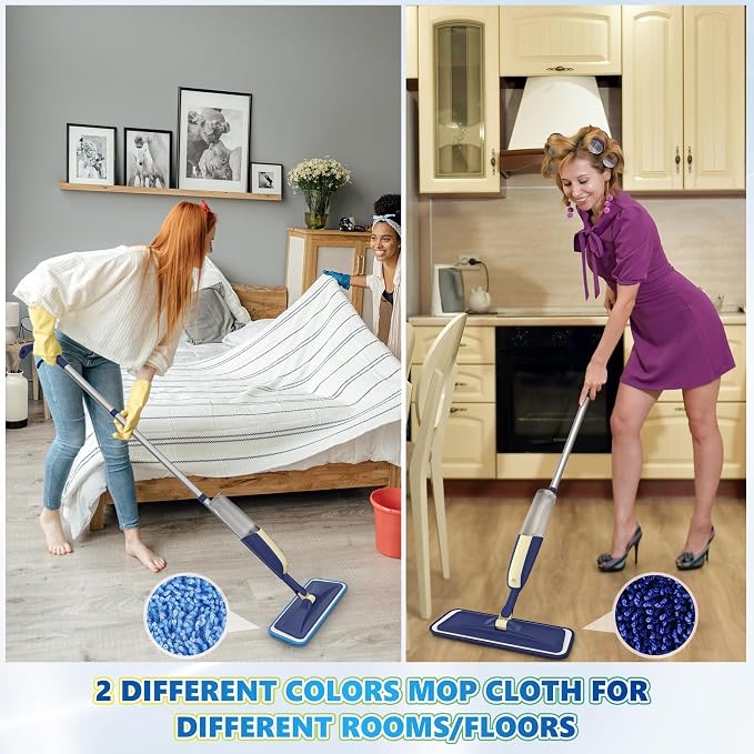 Spray Mops for Floor Cleaning: MEXERRIS Wet Jet Mops for Hardwood Wood Tile Laminate Vinyl - Floor Flat Mop with 4 Washable Pads for Swiffer Powermop & 2 Refillable Bottles Home Commercial Mop