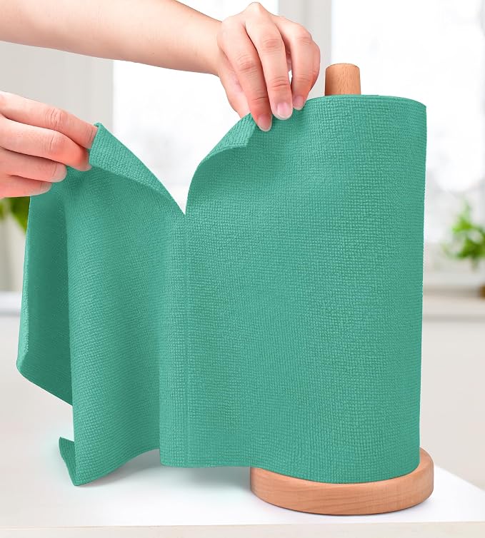KitchLife Microfiber Cleaning Cloth Roll - Tear-Away Reusable Microfiber Paper Towels, Lint-Free, Washable, 20 Sheets for Kitchen, Car, Dishes, and Sensitive Surfaces (Emerald Green)