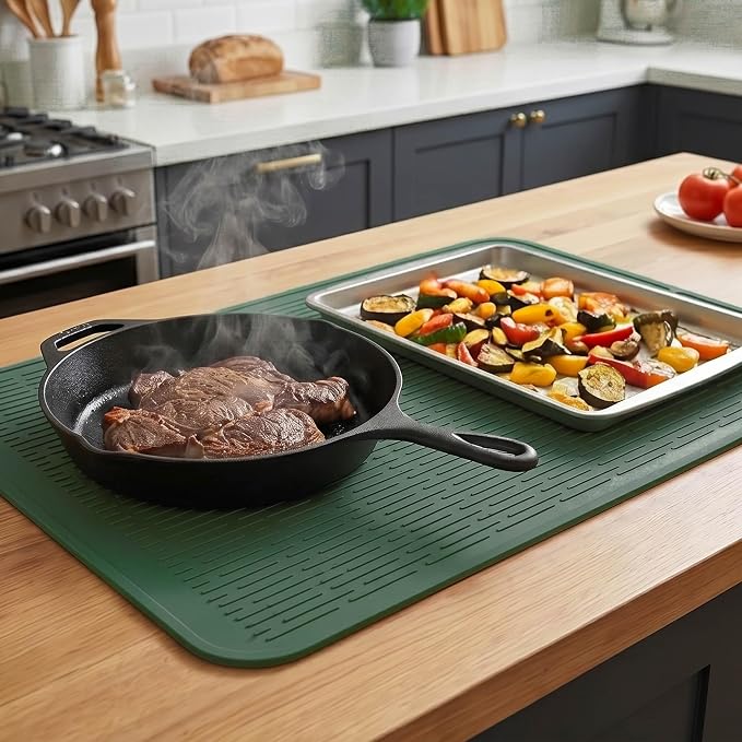 MicoYang Silicone Dish Drying Mat for Multiple Usage,Easy clean,Eco-friendly,Heat-resistant Silicone Mat for Kitchen Counter or Sink,Refrigerator or Drawer Liner Green 3XL 28 inches x 18 inches