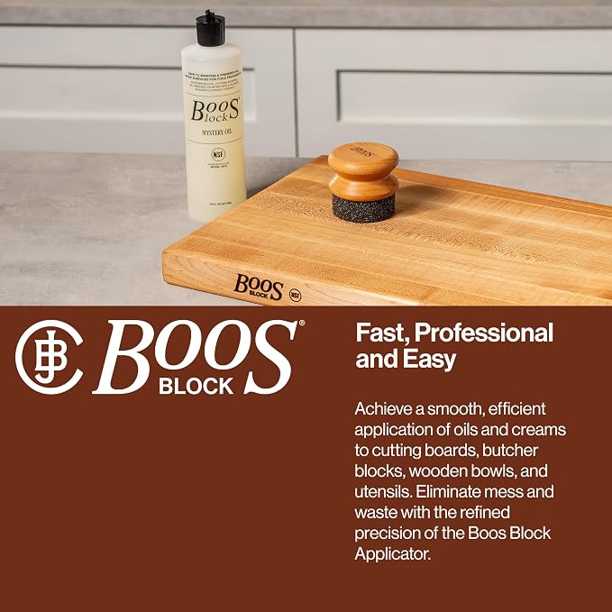 John Boos 3-Piece Care Set, 2-Pack 16 oz Mystery Oil & Round Beechwood Applicator - All-Natural Maintenance Formula for Butcher Blocks, Wooden Countertops & Wood Utensils