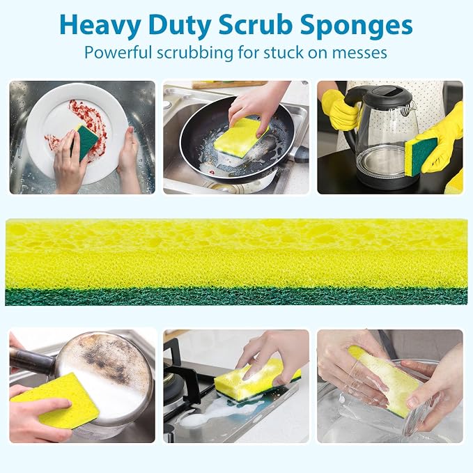 24 Pack Heavy Duty Scrub Sponges,Multi-Purpose Kitchen Sponge, Efficiently Clean The Surface Stains,Used for Clean Kitchen Pots,Bowls,Bathrooms,Tiles,Wall Good Helper for Home Cleaning
