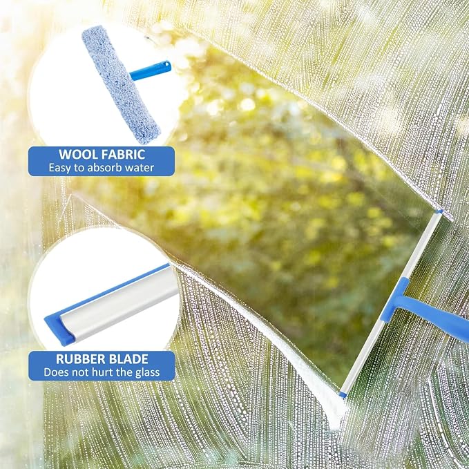 Window Cleaning Kit with Collapsible Bucket,Window Washing Kit with 6.56Ft Extension Pole,Scrubber,Professional Window Washing Kit Cleaner Tool for Home Outdoor Office Commercial Use