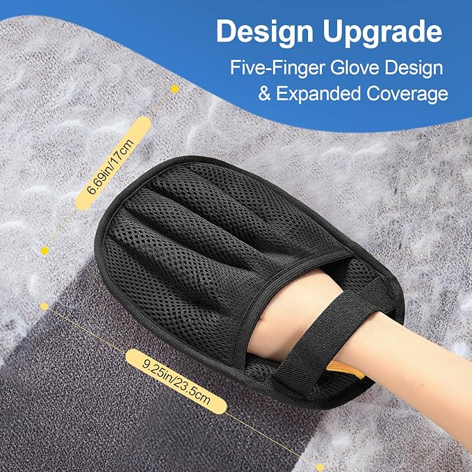 Pet Hair Removal Glove Cat & Dog, Electrostatic Reusable Hair Remover Tool | Upgraded washable 5-Finger pet hair remover works for laundry, couch, carpet & car seat, removes dog and cat fur easily