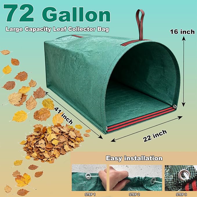 72 Gallon Leaf Collector, Garden Dustpan-Type Reusable Leaf Bag | 3 Pack Leaf Pick up Tool Collapsible Lawn and Leaf Bag, Yard Waste Container for Leaves, Grass Clippings, Lawn Debris