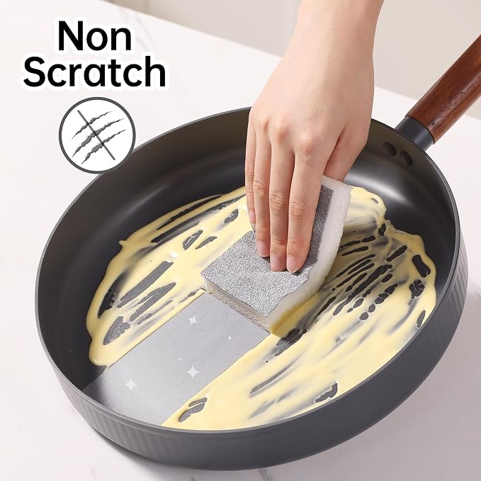JOYMOOP Textured Clean Sponges, Dual-Sided Non-Scratch Soft Scrub Dish Sponge, Safe for Non-Stick Cookware, Kitchen and Household Cleaning, 12 Pack [Grey & White]