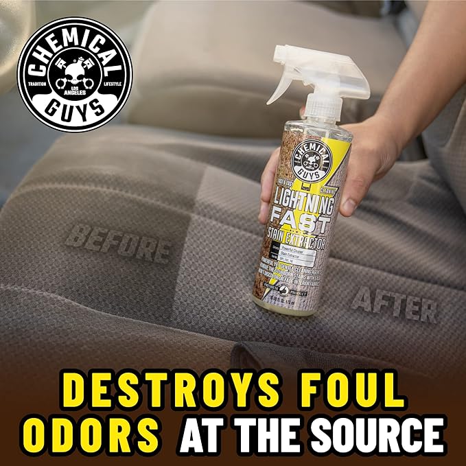 Chemical Guys, Lightning Fast Carpet & Upholstery Extractor, 16 oz, 2 Pack | Tackles coffee, soda, wine and pet messes on carpet, seats and mats, just spray, agitate and blot for a clean look