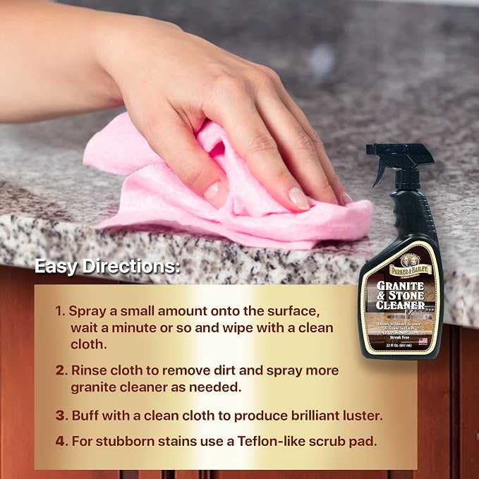 Parker & Bailey Granite & Stone Cleaner - Countertop Kitchen Island Cleaning Spray Marble Tile Slate Quartz Daily Bathroom Counter -White, 24 Oz