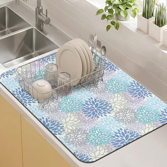 Kitchen Countertop Dish Drying Mat,Super Absorbent Coffee Bar Mat for Maker Espresso Machine, Anti-Slip Accessories for Kitchen Countertops 24x18 Inch