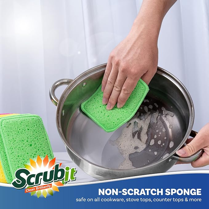 Scrub and Wipe Scrubbing Pads [10 Pack] – SCRUBIT Dual Sided Scouring Pad and Sponge - Reusable Kitchen Scrubbing Sponges for Dishes, Pots, Pans Utensils & Non-Stick Cookware (Pink)