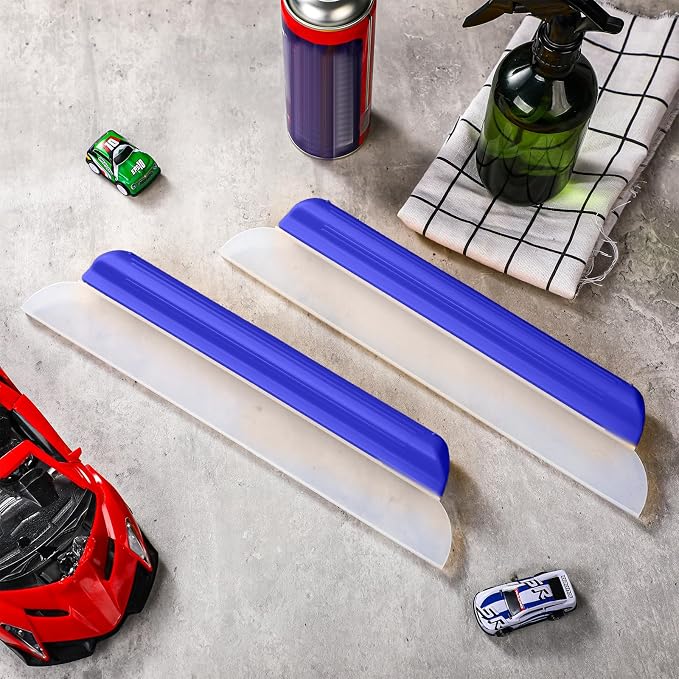 2 Pack 14 Inch Car Drying Squeegee Blue Longer Silicone Water Squeegee Window Shower Blade Automotive Squeegees Flexible Auto T-bar Rubber Squeegees for Car Windshield Glass Bathroom Wash Tool