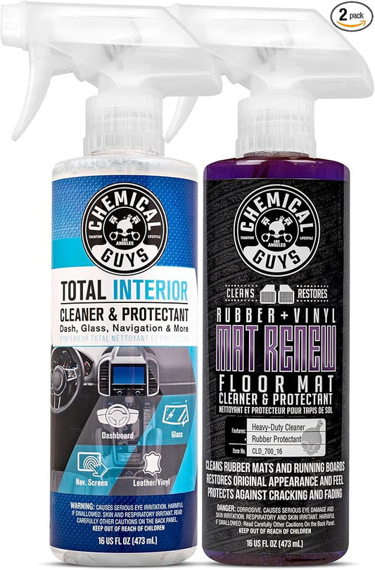Chemical Guys Mat Renew Rubber + Vinyl Floor Mat Cleaner And Protectant Total Interior Cleaner and Protectant Bundle, Safe for Cars, Trucks, SUVs, Jeeps, Motorcycles, RVs & More, (2-16 fl oz)