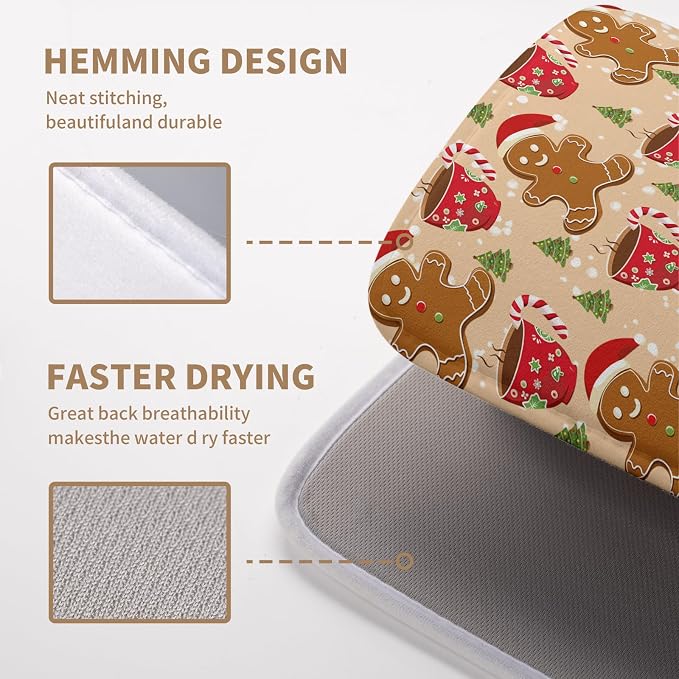 Christmas Gingerbread Man Dish Drying Mat for Kitchen Counter 16x18 Inch Winter Cute Candy Cane Hot Cocoa Xmas Tree Microfiber Drying Mats Orange Super Absorbent Dish Drainer Mats Washable Dish Pad