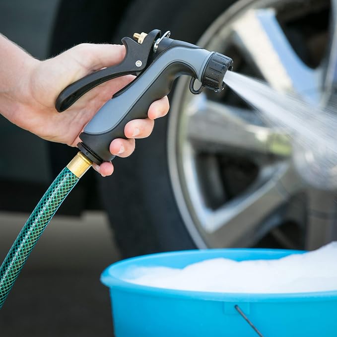 Melnor 65144AMZ Hot Water Hose Nozzle with Adjustable Spray Pattern, Metal Core, Insulated Grip, 160°F Rated, High Pressure Spray, Quick Connect Bundle, Black, Gray | Adjustable Spray Pattern, Metal Core, Insulated Grip, 160°F Rated, High Pressure Spra...