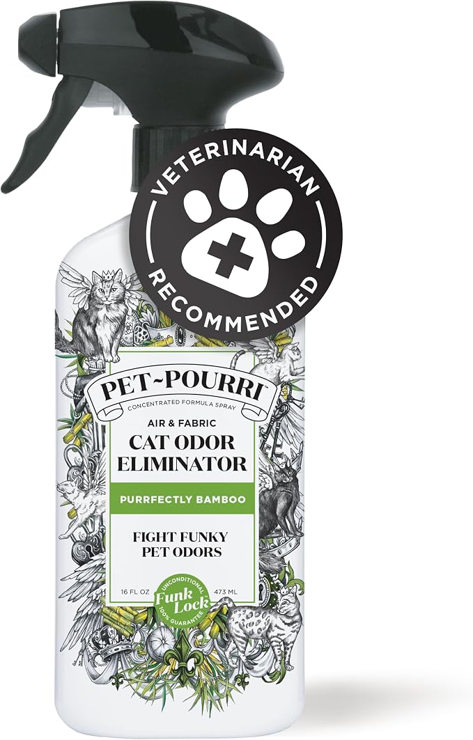 Pet-Pourri Air + Fabric Purrfectly Bamboo Cat & Home Deodorizer Spray, 16 Fl Oz, Up to 800 Uses, Pet Odor Remover with Essential Oils, for Air, Carpet, Urine, Vet Recommended, Bamboo, Jasmine & Pear