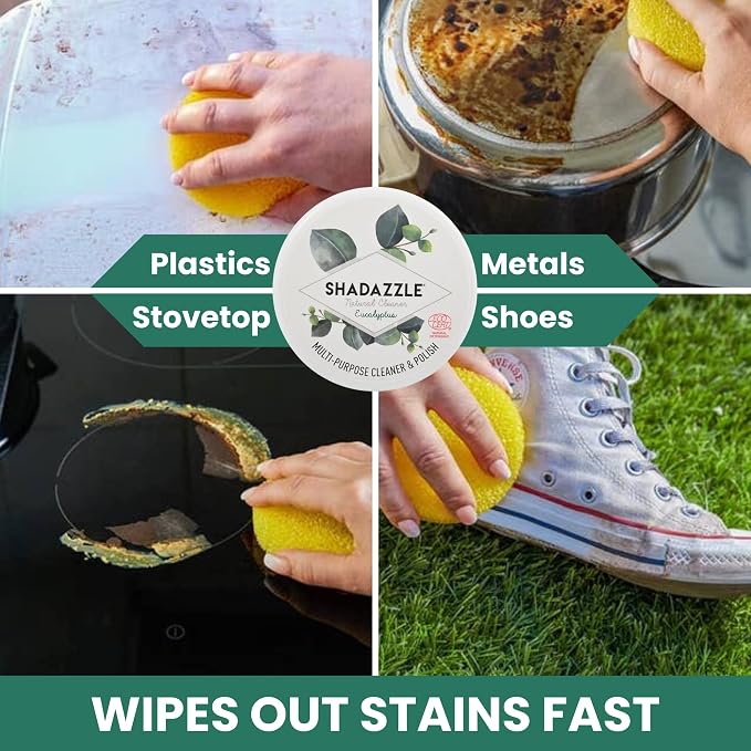Shadazzle Natural All Purpose Cleaner and Polish, 1 Pack Eucalyptus Scent | Clean & Polish Surfaces, 100% Natural Ingredients, Cleaning Paste, Easy to Rinse, Works on Metals, Ceramics, Marble and More