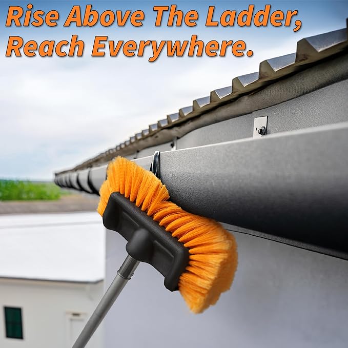 36-Foot Exterior House Cleaning Brush Set with 5-30 ft Extension Pole | Vinyl Siding Brushes with Telescopic Extendable Pole & Window Cleaning Squeegee // The Ultimate Extension Scrub Brush Set