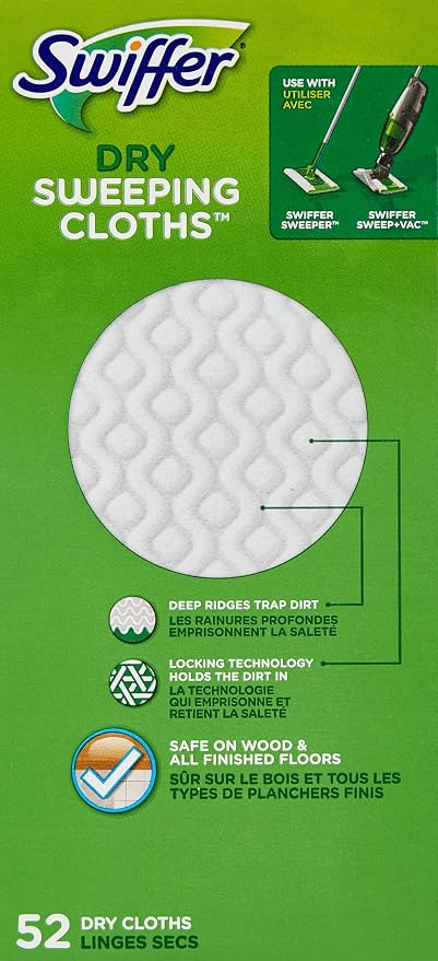 Swiffer Sweep + Mop,Dry Pads Refill,Floor Cleaner for Dirt,Dust,Hair,Cleaning Cloths for Mopping Home,Bathroom,Kitchen,Dust Mop,Floor Duster,Unscented,52ct,(Pack of 3)
