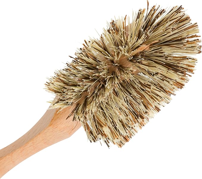 Redecker Dish Brush, Union Fiber, Curved Handle – Wrap-Around Heavy Duty Scrub Brush, Made in Germany