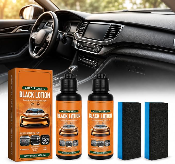 Auto Plastic Restorer Kit, Plastic Restorer for Cars Interior Exterior Detailing Black Lotion with Sponge, Can Restore The Luster Of Faded Plastics And Rubbers Fast Drying Long Lasting Coating (2Pcs)