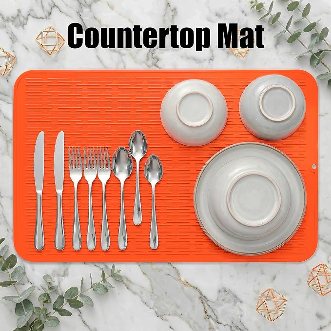 MicoYang Silicone Dish Drying Mat for Multiple Usage,Easy clean,Eco-friendly,Heat-resistant Silicone Mat for Kitchen Counter or Sink,Refrigerator or Drawer Liner Orange 3XL 28 inches x 18 inches
