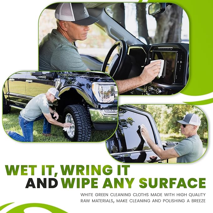 The White Green Cloth 10-Pack Reusable Cleaning Cloths for Streak-Free Windows, Mirrors & All-Purpose Cleaning – Chemical-Free, Absorbent, Non-Abrasive, 16" x 16" White Cleaning Rags, Made in The USA