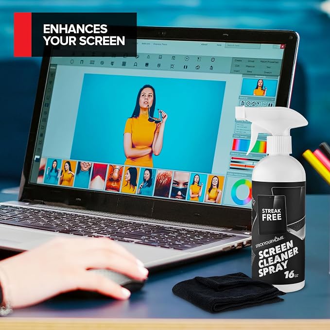 16oz Screen Cleaning Kit with Spray and Micro-Fibre Cloth Wipe (1 Pack) for Car Screens, Computer Screens, Laptops, iPads & Phones; Touchscreen Electronics Cleaner to Erase Dust or Fingerprints