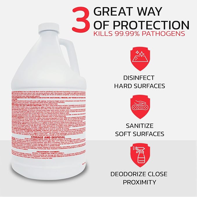 Lucasol One Step Disinfectant, 1 Gallon & 24 Oz Empty Refillable Spray Bottle Combo. All Purpose Cleaner Spray For Hospitals, Schools, Salons, Household Cleaning And More