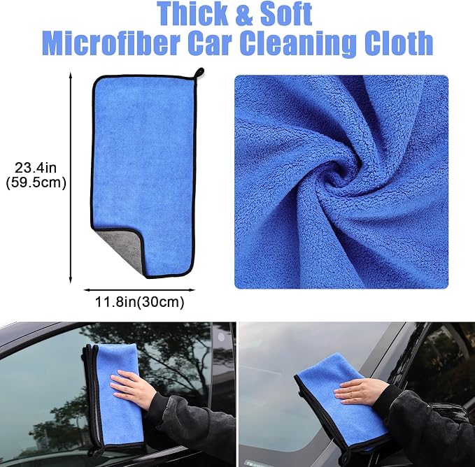 anngrowy 62" Microfiber Car Wash Brush with Long Handle, Car Washing Blue Set Mitt, Sponge, Car Cleaning Supplies Kit, Duster, Car Brush Accessories