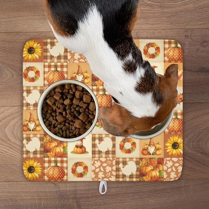Fall Thanksgiving Dish Drying Mat for Kitchen Counter Autumn Harvest Orange Dish Drainer Mat Rustic Absorbent Washable Drying Pad 16"x18"