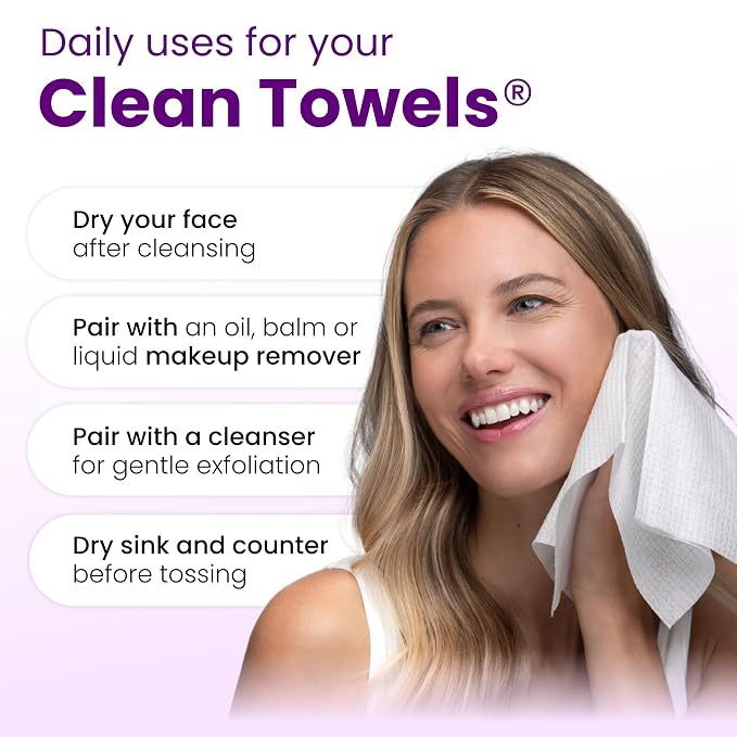 Reduces Fine Lines and Wrinkles in 6 weeks or Less, CLEAN SKIN CLUB Healthy Aging Clean Towels® XL, Disposable Face Towels, XL - 1 Pack (50 count)