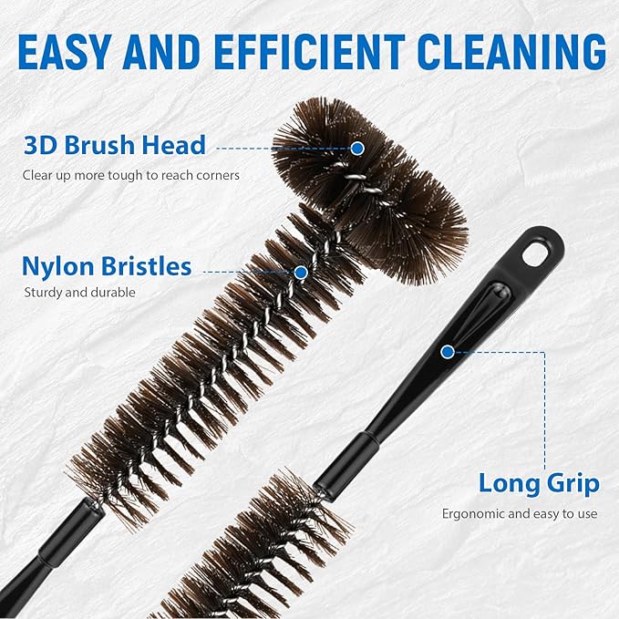 Garbage Disposal Cleaner Brush 2 Pack, Extra Long Handle for Deep Cleaning, 3D Nylon Brush Head Eliminates Residue and Odor, Universal Fit for All Disposal Units 15inch