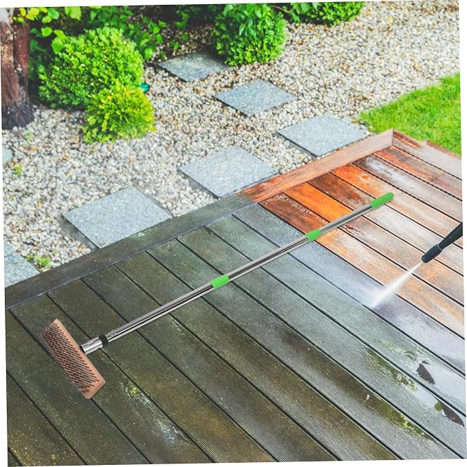 Kisangel Stainless Steel Moss Scrub Brush Heavy Duty Long Handle for Outdoor Cleaning of Patios Decks and Concrete Durable Hard Bristle Design for Tough Stains