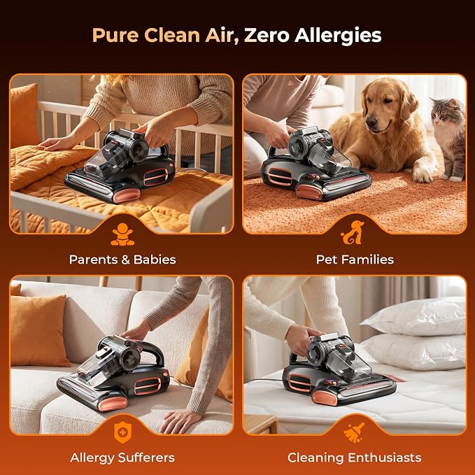 JIGOO T600 Bed Vacuum Cleaner with UV-C Light, 15Kpa Suction 700W Powerful Double Cup Handheld Vacuums, Mattress Vacuum Cleaner with Smart Dust Sensor, Ultrasonic & Heating Tech, HEPA Filter - Corded