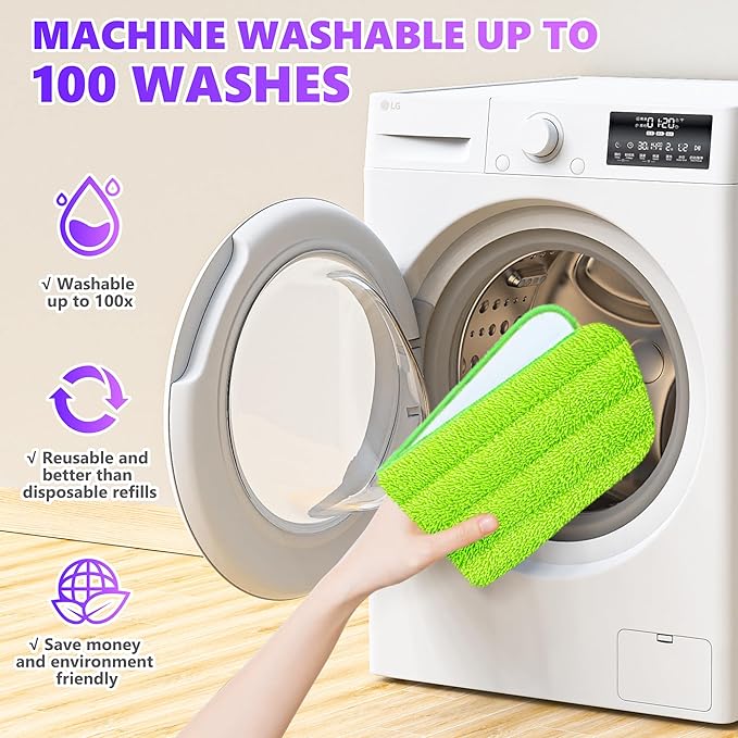 6 Pack Reusable Mop Pads Compatible with Swiffer PowerMop, Wood Floor Pads Microfiber Mop Replacement Refills Machine Washable for All Floor Surfaces