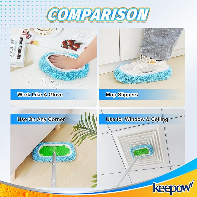 KEEPOW Reusable Mop Pads Compatible with Swiffer Sweeper Mop Microfiber Mops Pads Dry Sweeping Cloths & Wet Mopping Cloths Chenille Washable Wet Pads Refill for Mopping Floors Cleaning 10 PCS