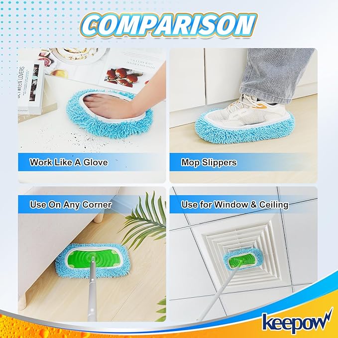 KEEPOW Reusable Microfiber Mop Pads Compatible with Sweeper Mop Replacement Wet Mopping Pad Refills Washable Dry Sweeping Cloths for Hardwood Floor Cleaning Chenille Refill Pads, 5 PCS
