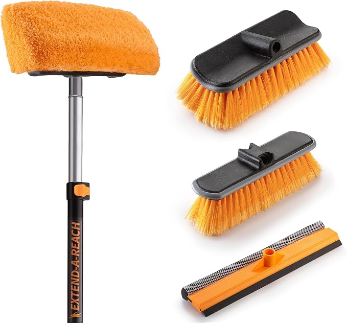 14 Foot Exterior House Cleaning Brush Set with 5-8 ft Extension Pole | Vinyl Siding Brushes with Telescopic Extendable Pole & Window Cleaning Squeegee // The Ultimate Extension Scrub Brush Set