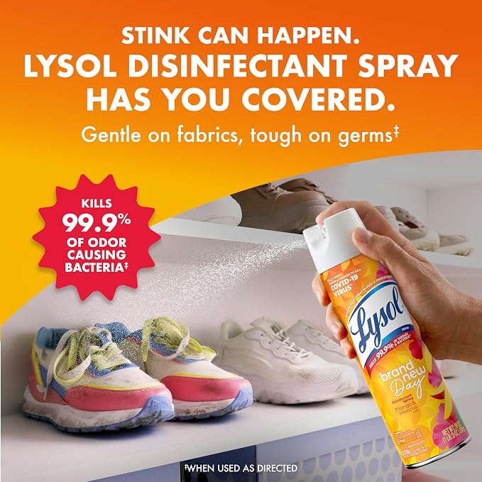Lysol Disinfectant Spray, Household Cleaning Supplies, Disinfecting Multi-Purpose Room Spray, Antibacterial Sanitizer, Deodorizer, Kills Hantavirus, Mango & Hibiscus, 19 Fl Oz (Pack of 2)