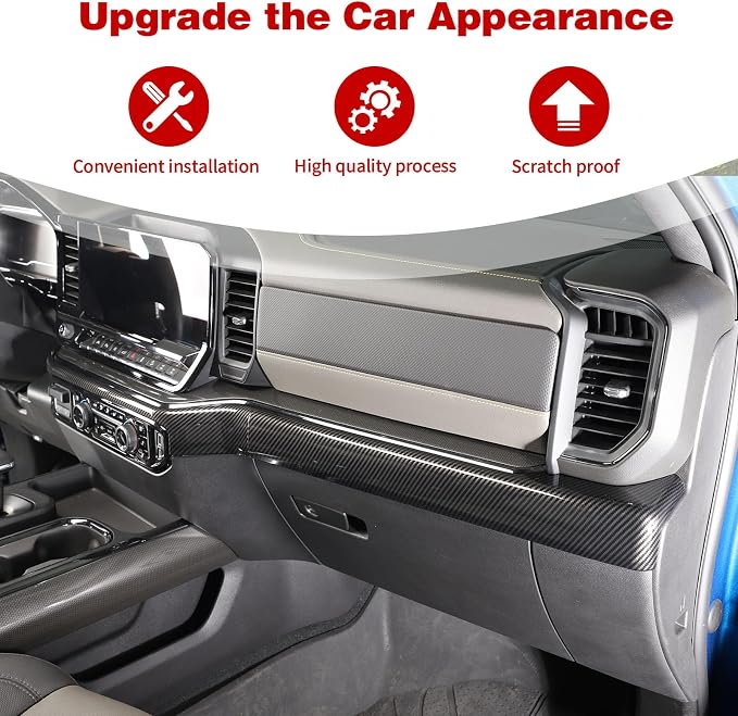 for Silverado Center Console Dashboard Panel Trim Cover Carbon Fiber for Chevy Silverado 2022 up Carbon Fiber Grain Interior Accessories 2pcs