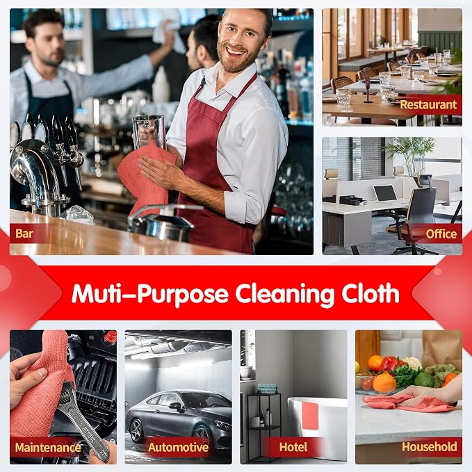 FIXSMITH Red Microfiber Cleaning Cloth -Pack of 12, Highly Absorbent Cleaning Rags, 16"X12" All Purpose Cleaning Towels for Housekeeping, Kitchen, Car, Lint Free and Reusable Microfiber Towels
