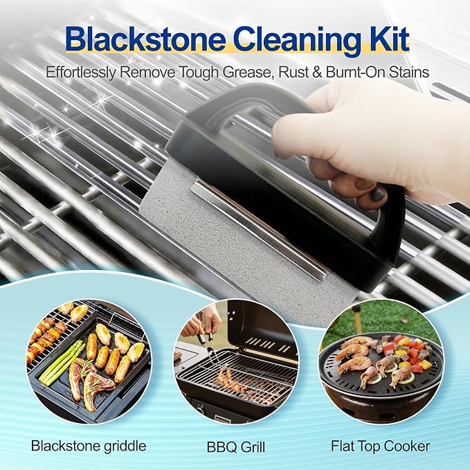 Blackstone Griddle Cleaning Brick Block, 5Pcs Heavy Duty Grill Stone Cleaning Kit with Handle, Powerful Pumice Stone Flat Top Griddle Cleaner for Stove, Removes Grease, Rust and Stains