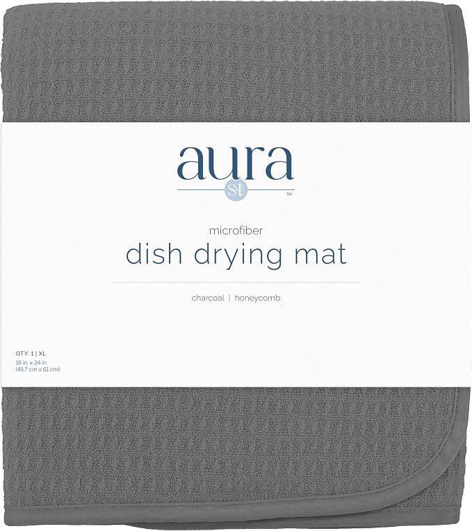 S&T INC. Dish Drying Mat XL, 18” x 24”, Absorbent Microfiber Kitchen Counter Mat, Dish Drying Pad for Dishes, Utensils, Pots and Pans, Extra Large, Charcoal