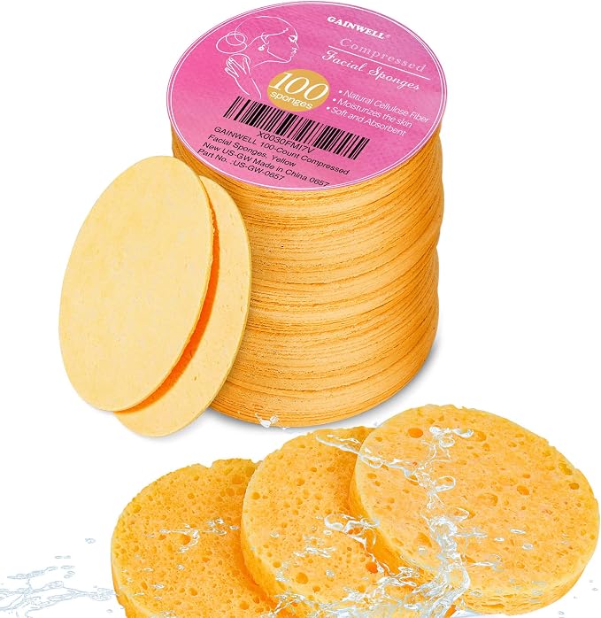 GAINWELL 100PCS Compressed Facial Sponges, Cleansing, for Personal Spa Esthetician Use