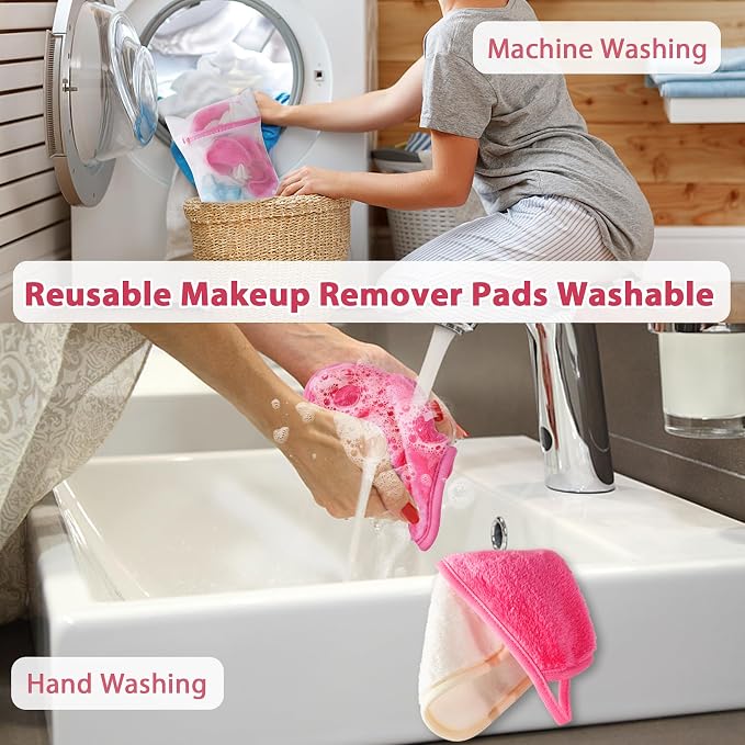 NATWAG | Reusable Update Makeup Removing Microfiber Cloth for Sensitive Skin | Washable Makeup Remover Towels | Natural Facial Cleansing Towels (6”x 6”, 12 Pack/Pink)