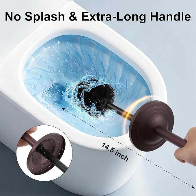 Stainless Steel Toilet Brush and Holder Set,Extra Long Handled Toilet Brush for Bathroom,Heavy Duty Toilet Bowl Brush,Modern Toilet Cleaner Brush, Splash Protection,Deep Cleaning (Bronze)