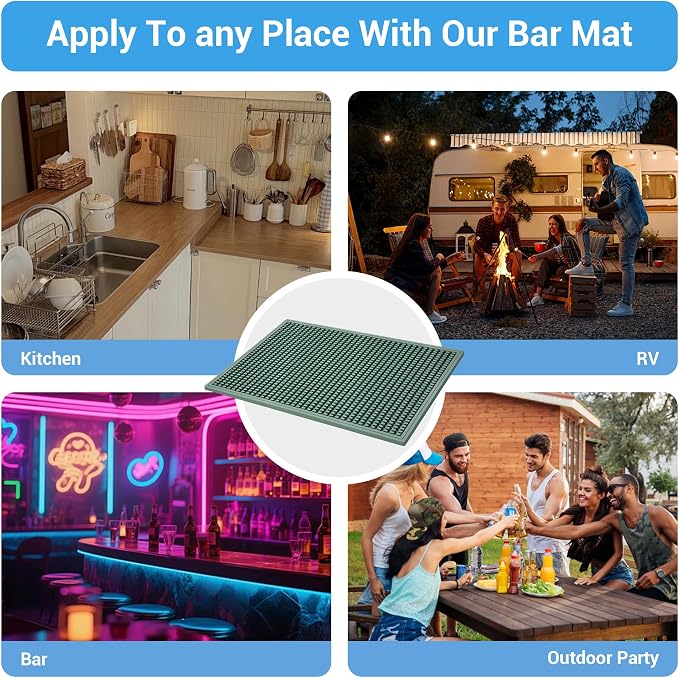 ZJWZLG Bar Mat - Premium 18"X12" Rubber Bar Mats for Countertop, Non-slip Dish Drying Pad & Bartender Mat with for Fast Drying, Ideal Bar Tools for Home Bar, Cocktail Set, And Kitchen Use(Green)